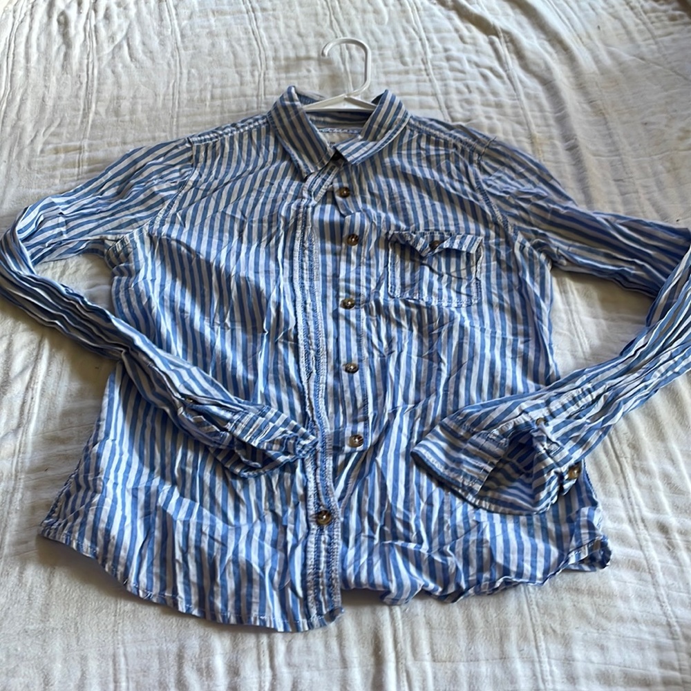 Striped blue and white button up